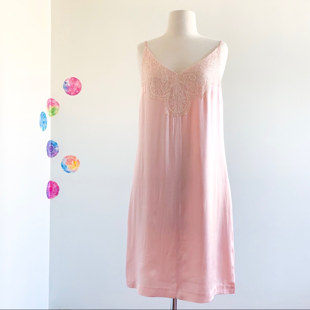 1. STATE Strappy Romantic Blush Pink Satin Lace Slip Midi Dress small
